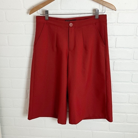 Zara Culotte Trousers Cropped Red Brick Cinnamon Wide leg Slash Pockets M - Picture 5 of 11